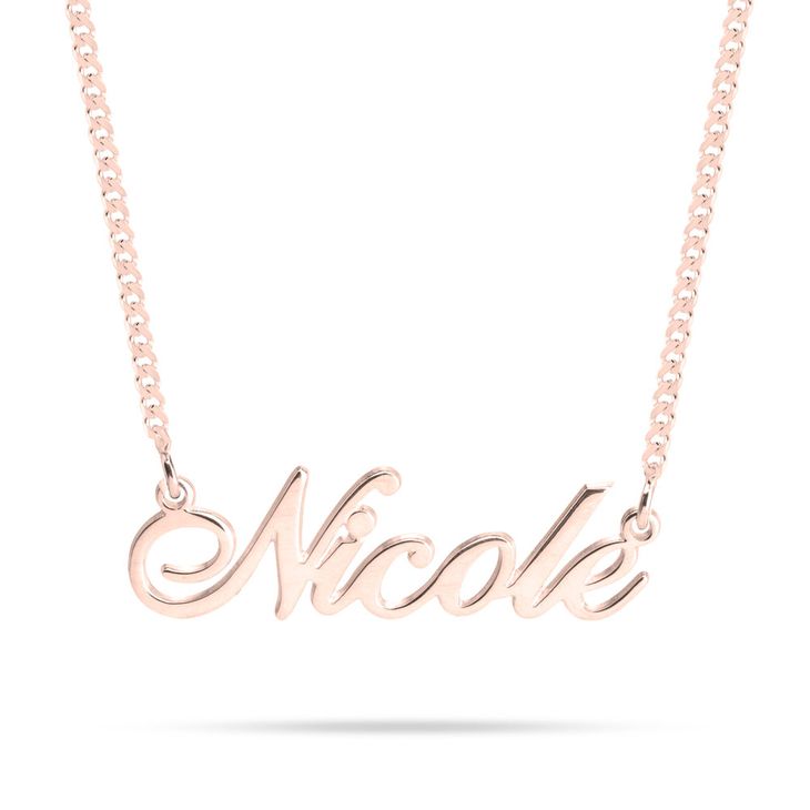 rose gold name necklace on cuban chain