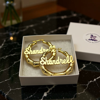 Large Bamboo Name Hoop Earrings