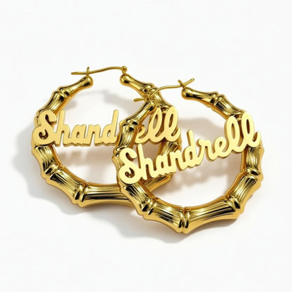 Large Bamboo Name Hoop Earrings 3