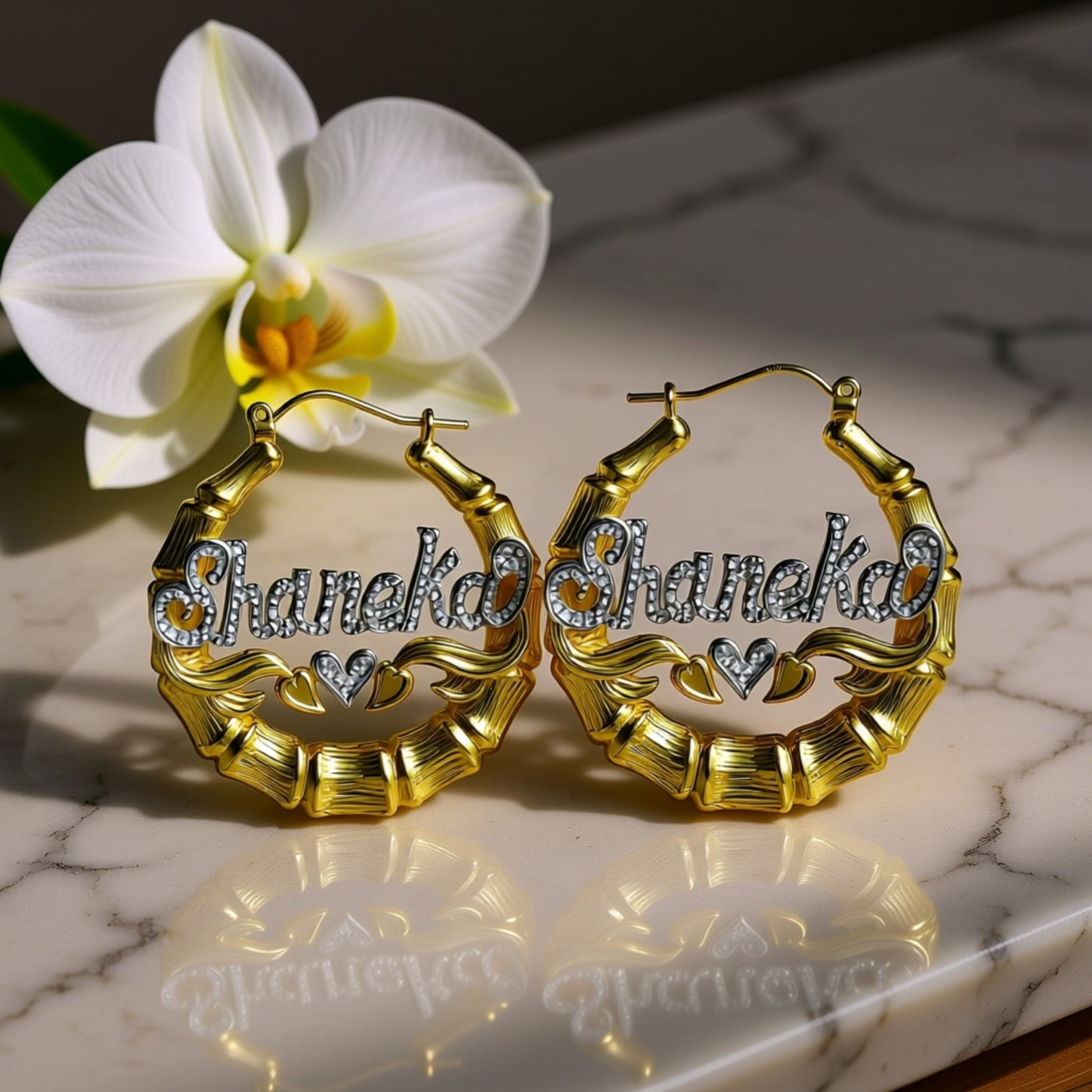 Bamboo Beaded Name Hoop Earrings 7
