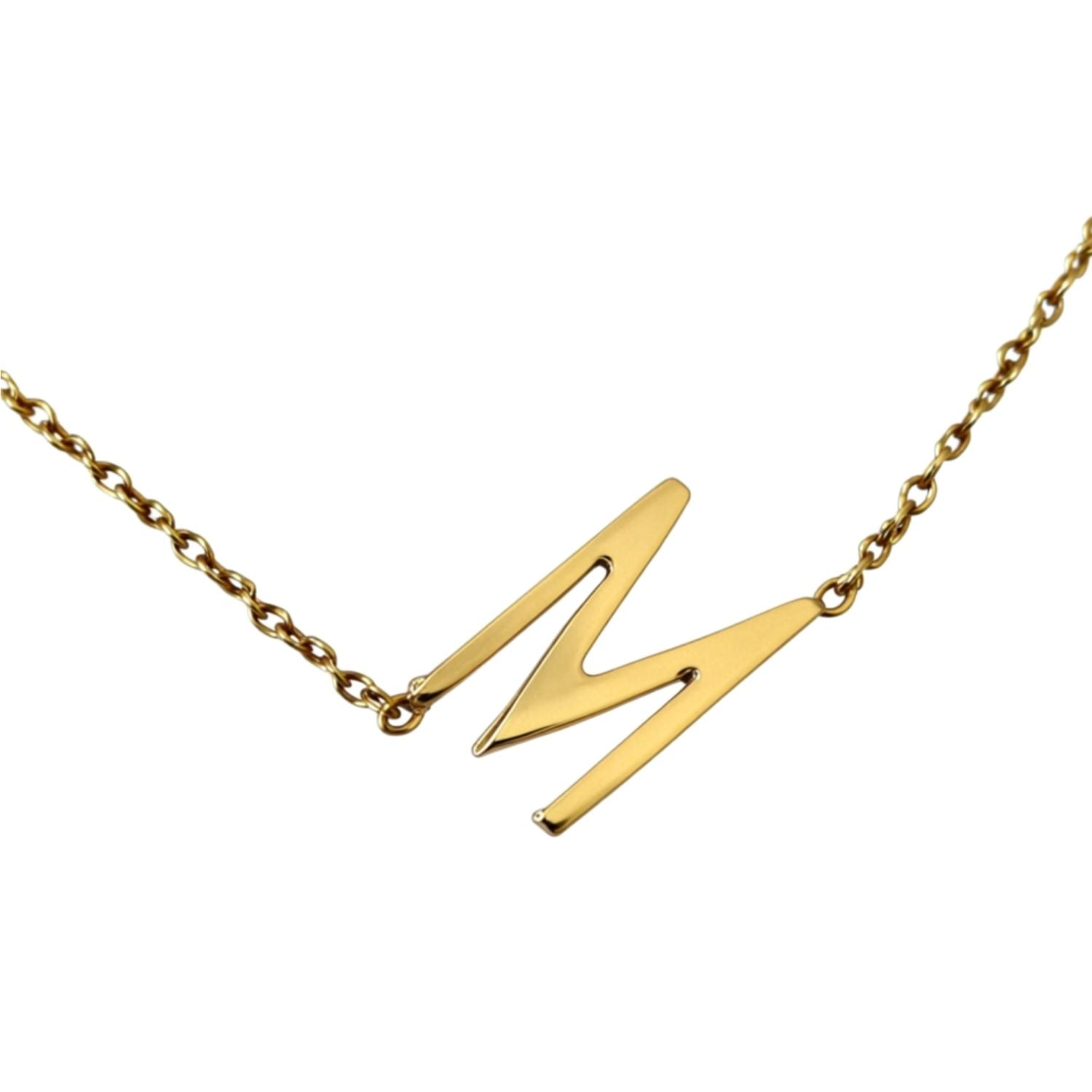 sideways initial M necklace