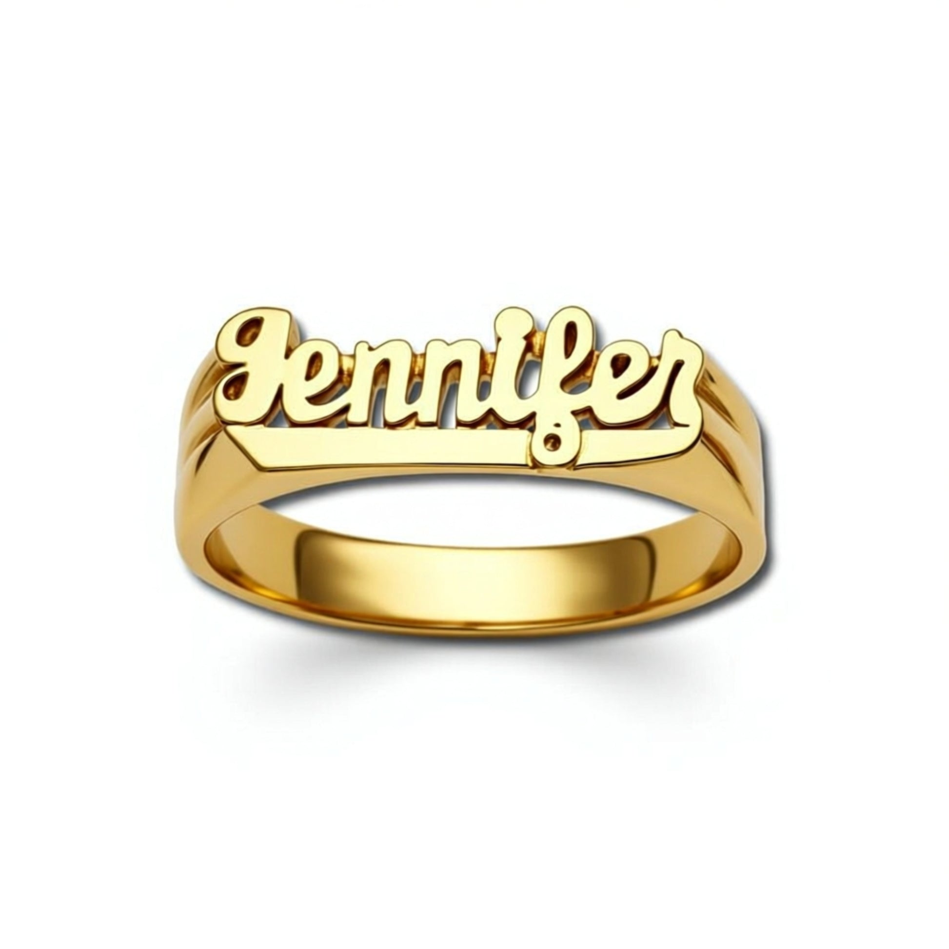 Small Script Gold Name Ring with Tail
