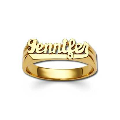 Small Script Gold Name Ring with Tail