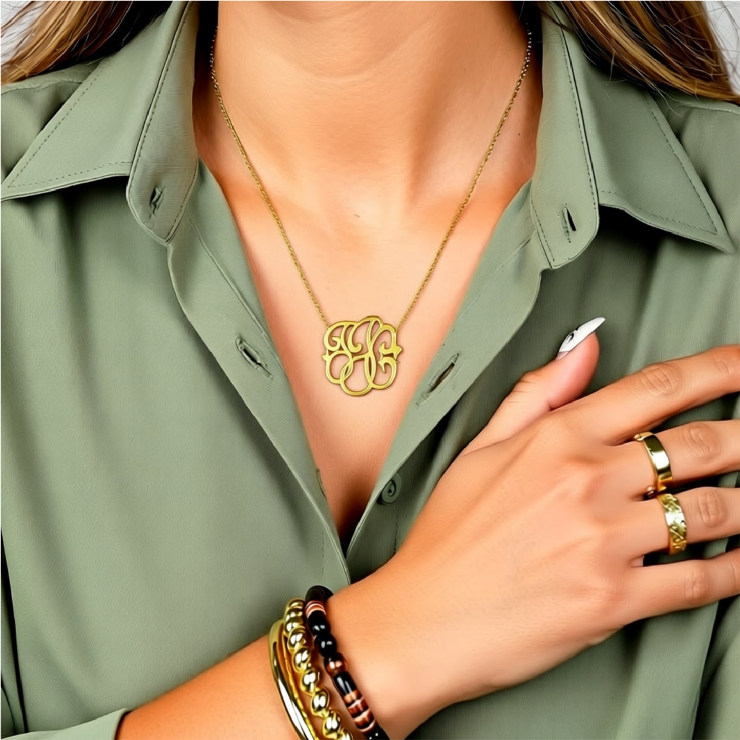 Small Gold Freeform Monogram Necklace 2