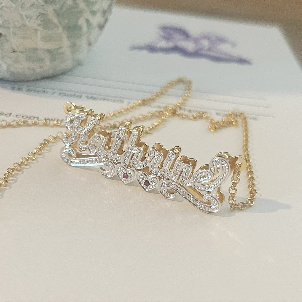 Smaller 3D Double Plated CZ Nameplate Necklace