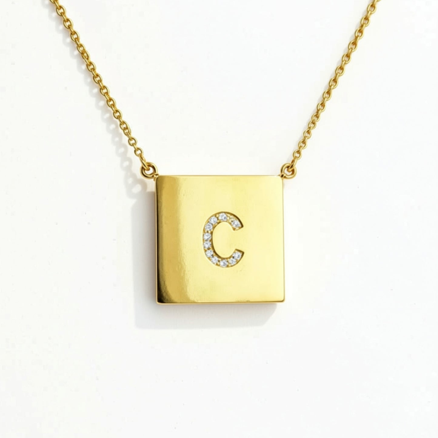 Square Gold Disc CZ Initial Necklace-Chelsea Handler 