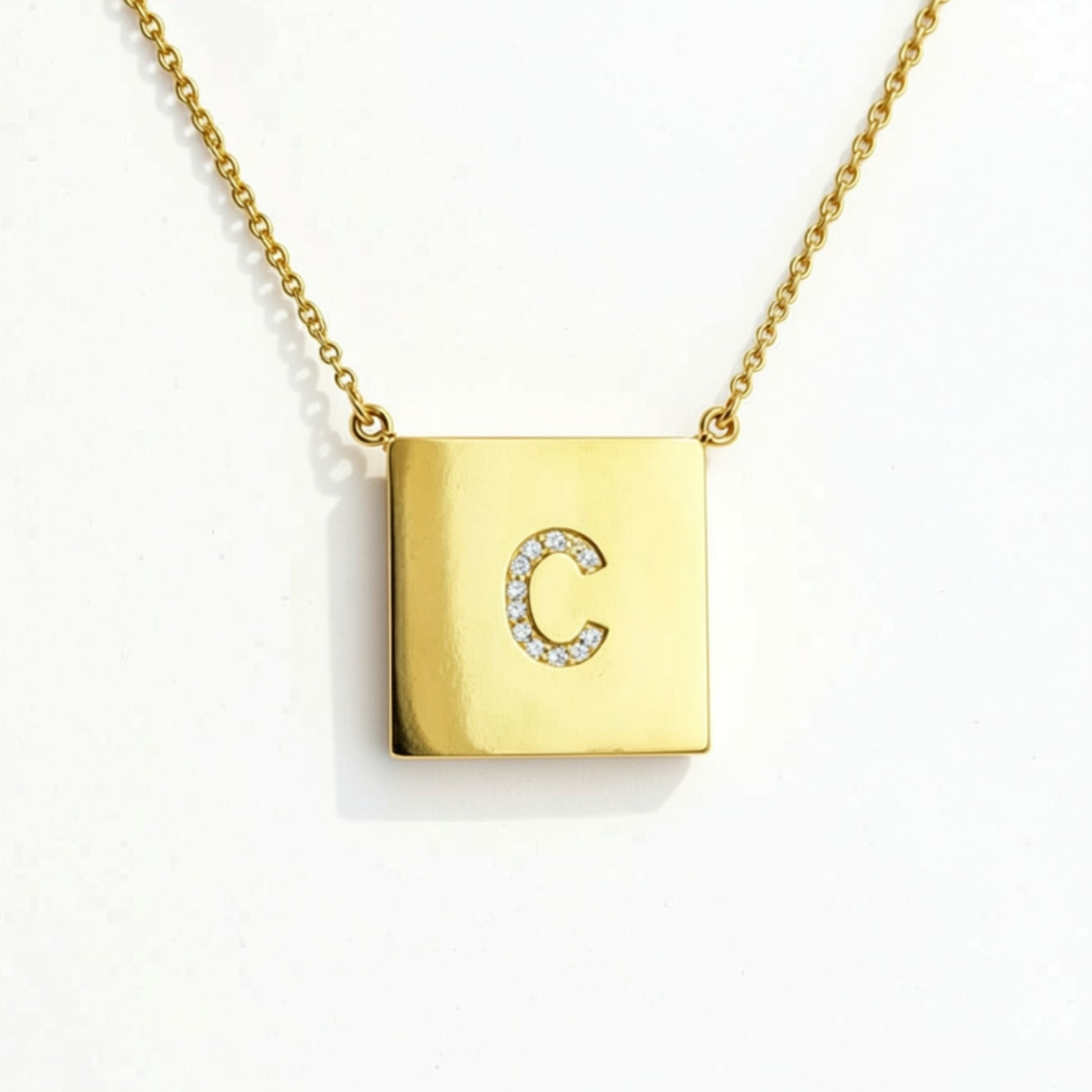 Square Gold Disc CZ Initial Necklace-Chelsea Handler 