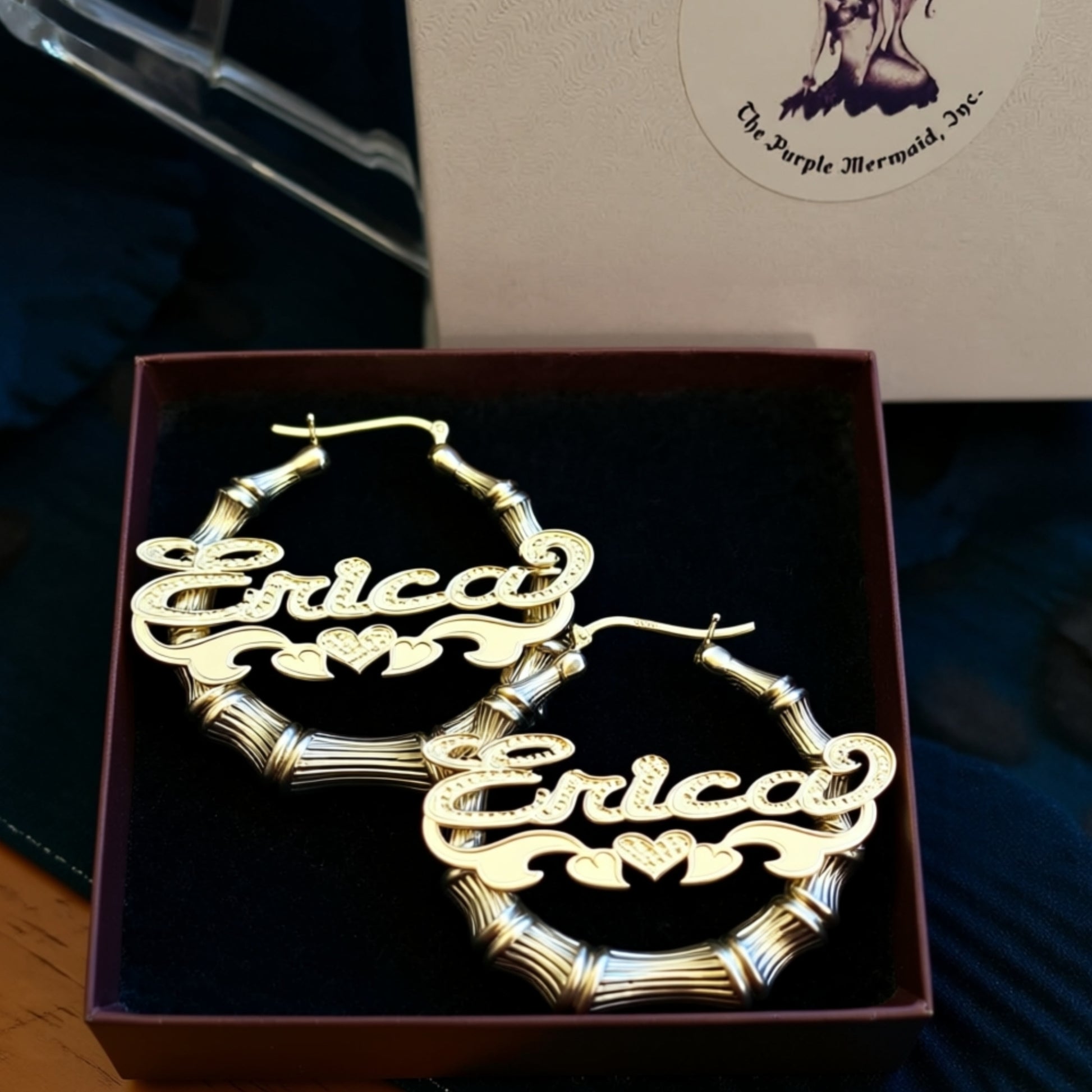 Bamboo Beaded Name Hoop Earrings