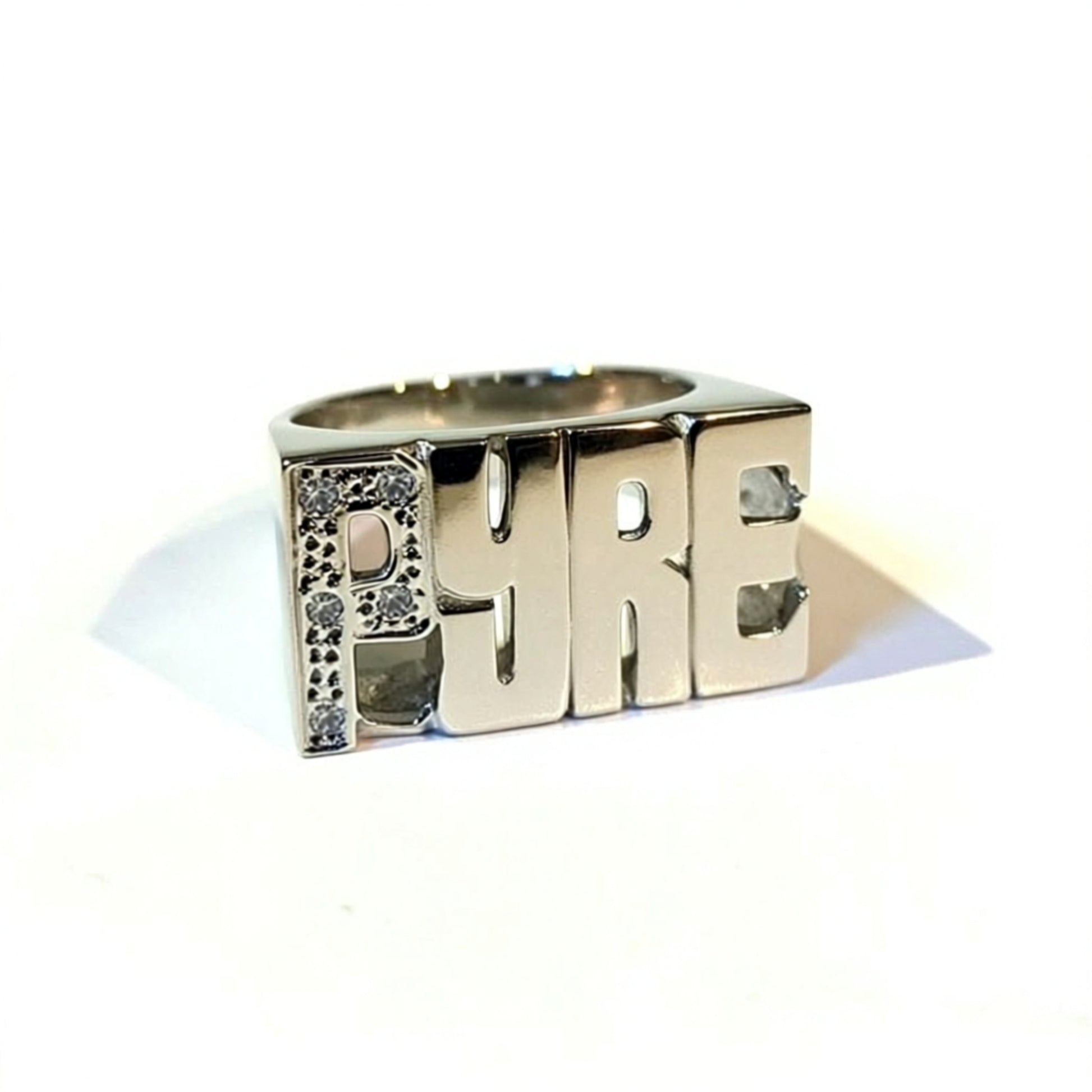 Large Block Diamond Name Ring 3