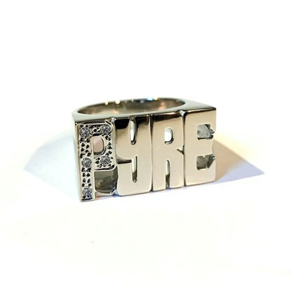 Large Block Diamond Name Ring 3