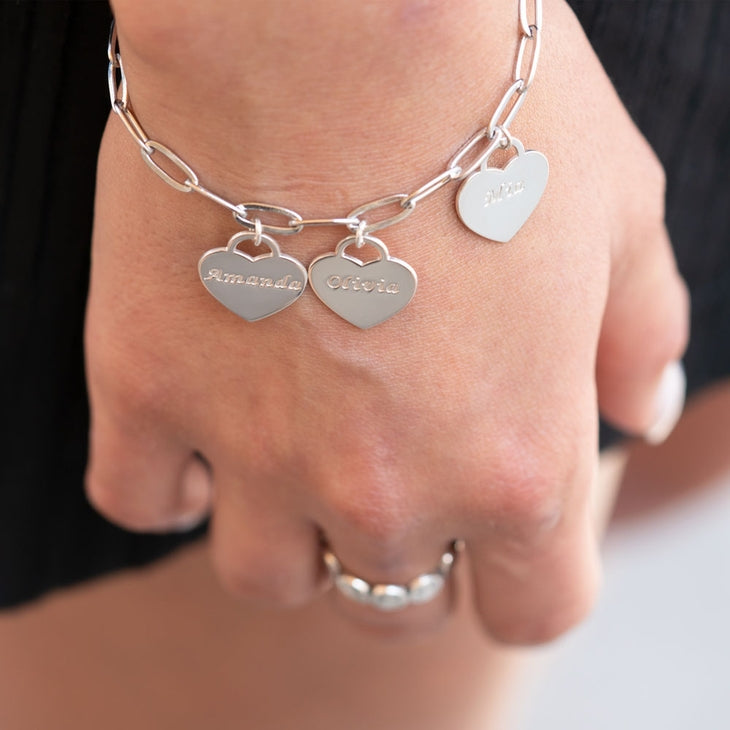 Engraved Heart Mothers Bracelet on Paperclip Chain 2