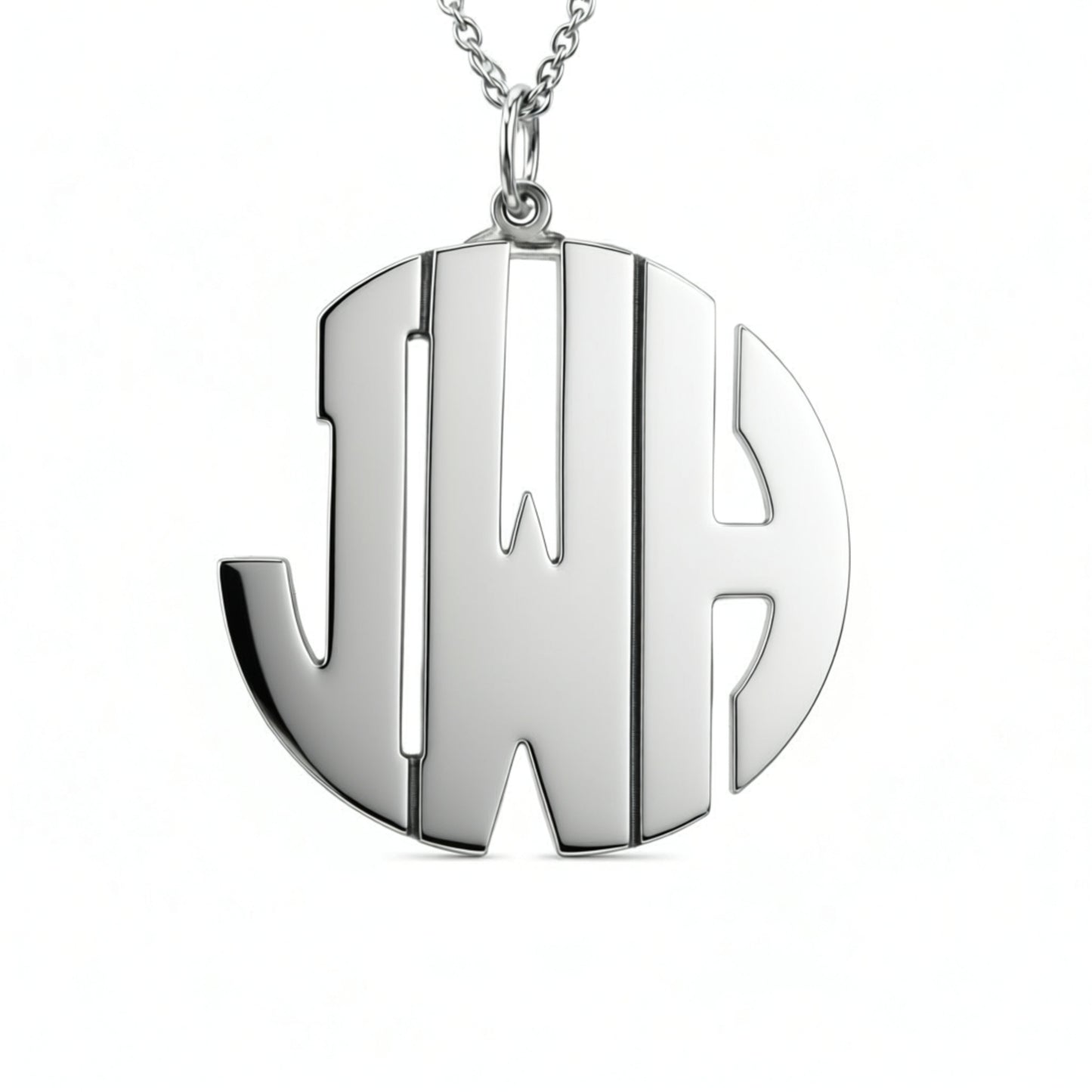 Sterling Silver Round Cutout Monogram Necklace