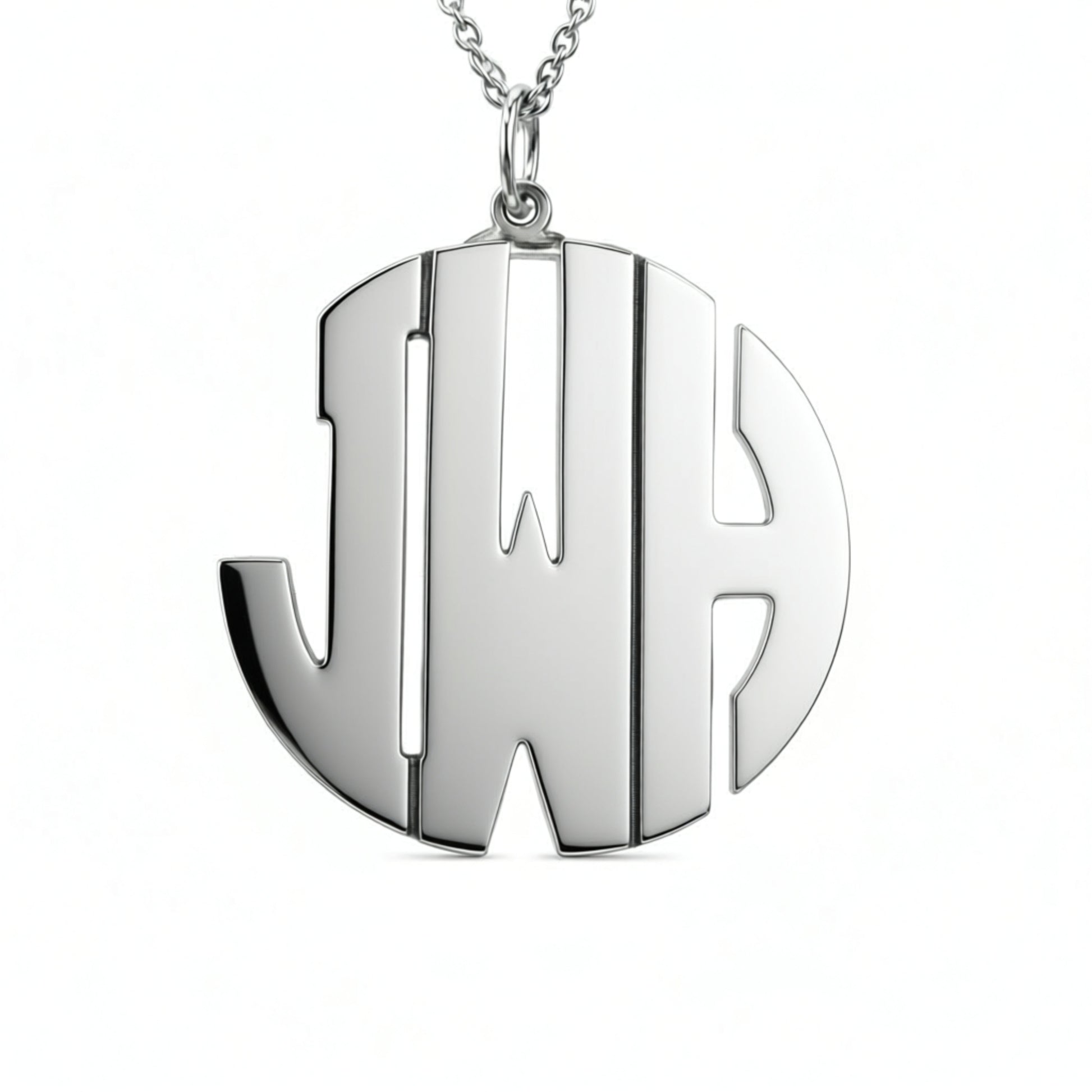 Sterling Silver Round Cutout Monogram Necklace