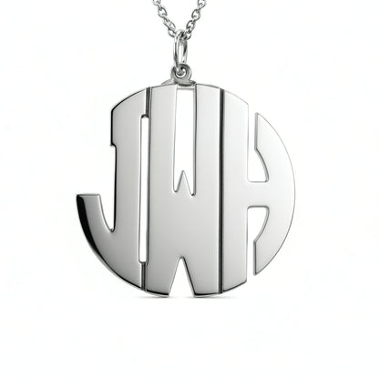 Sterling Silver Round Cutout Monogram Necklace