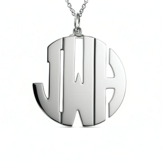 Sterling Silver Round Cutout Monogram Necklace