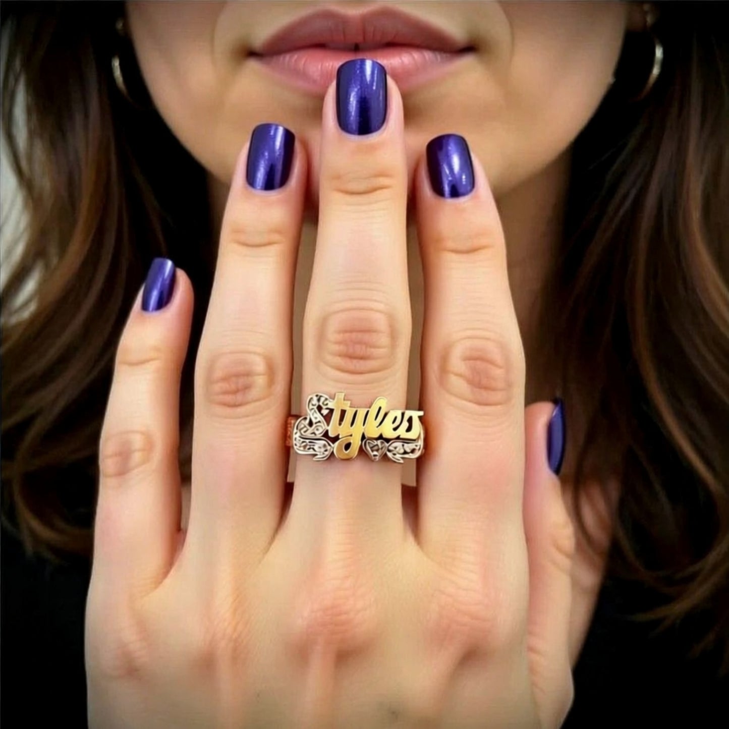 Gold Name Ring with Diamonds - 10mm 6