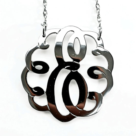 Medium Sterling Silver Swirly Initial Monogram Necklace
