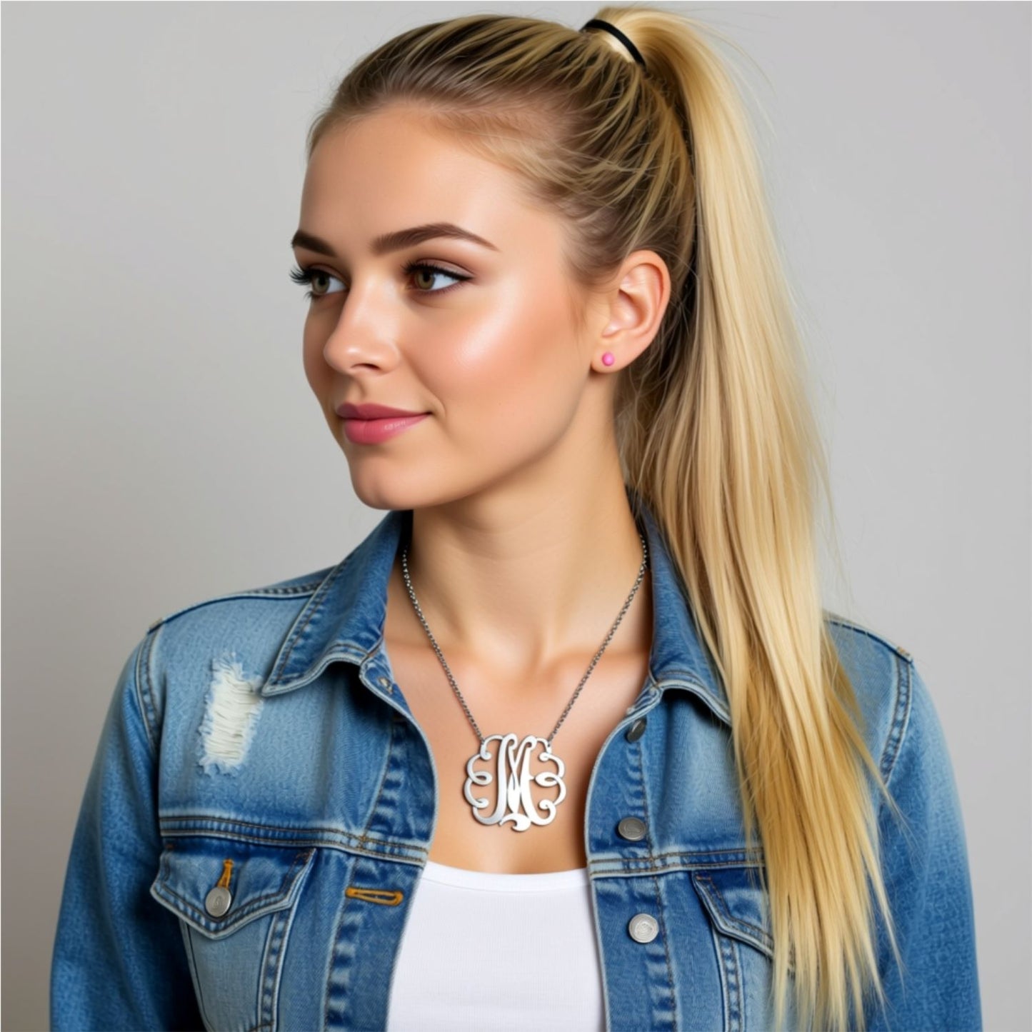 Medium/Large Sterling Silver Swirly Initial Monogram Necklace 3