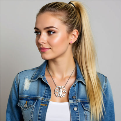 Medium/Large Sterling Silver Swirly Initial Monogram Necklace 3