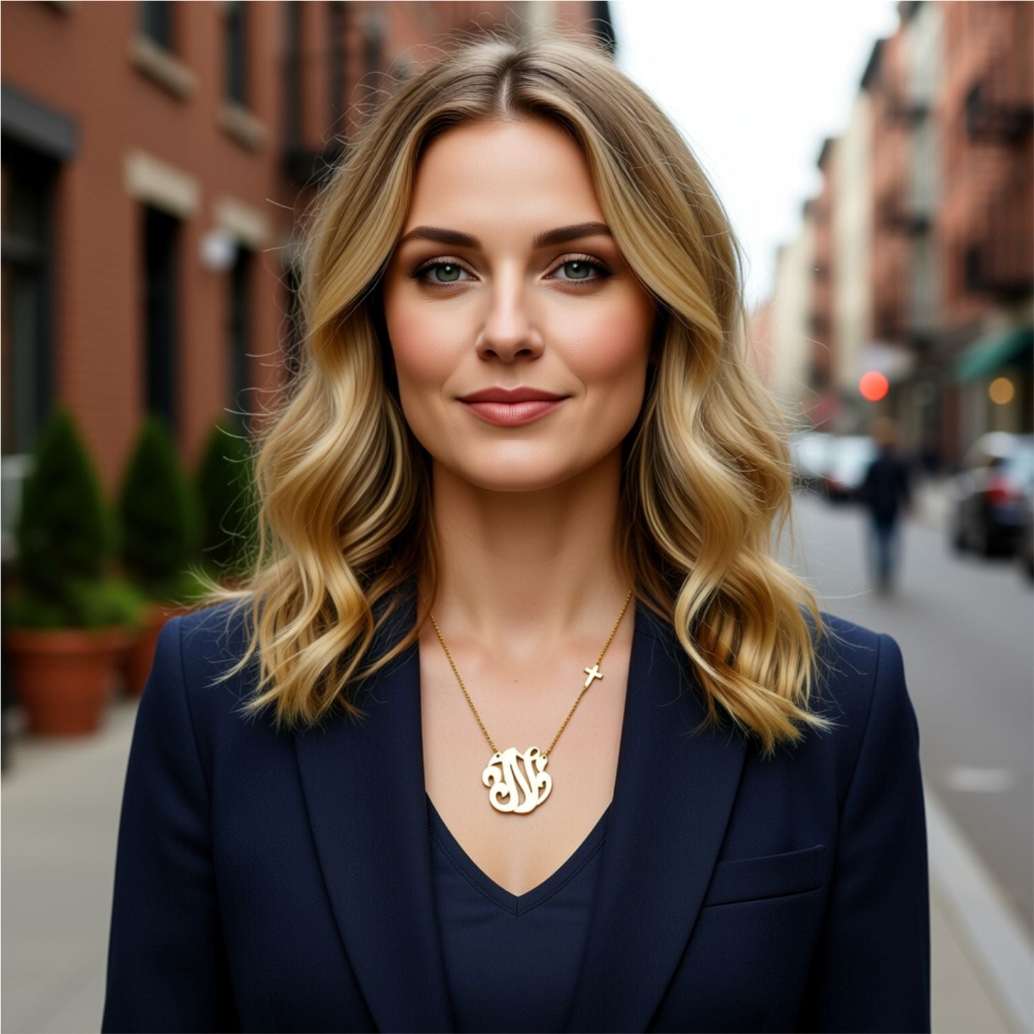 Gold Swirly Initial and Sideways Cross Necklace 2