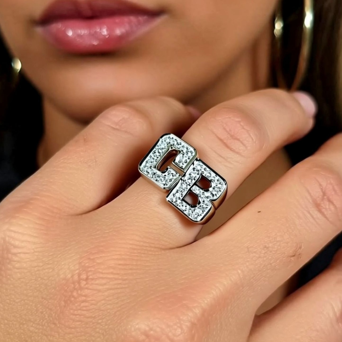 diamond two initial ring on a hand