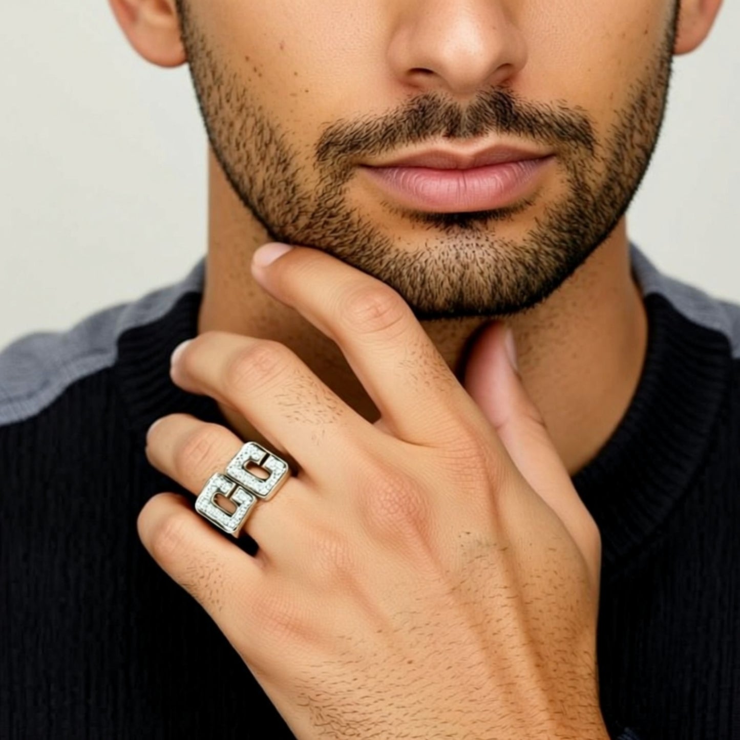 two initial diamond ring on hand