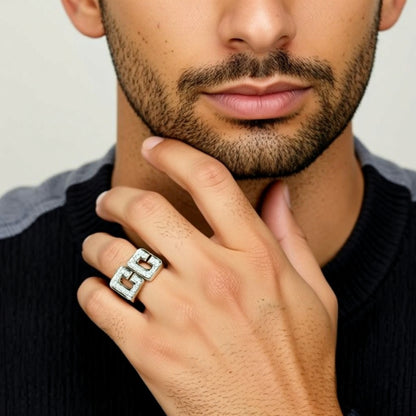 two initial diamond ring on hand