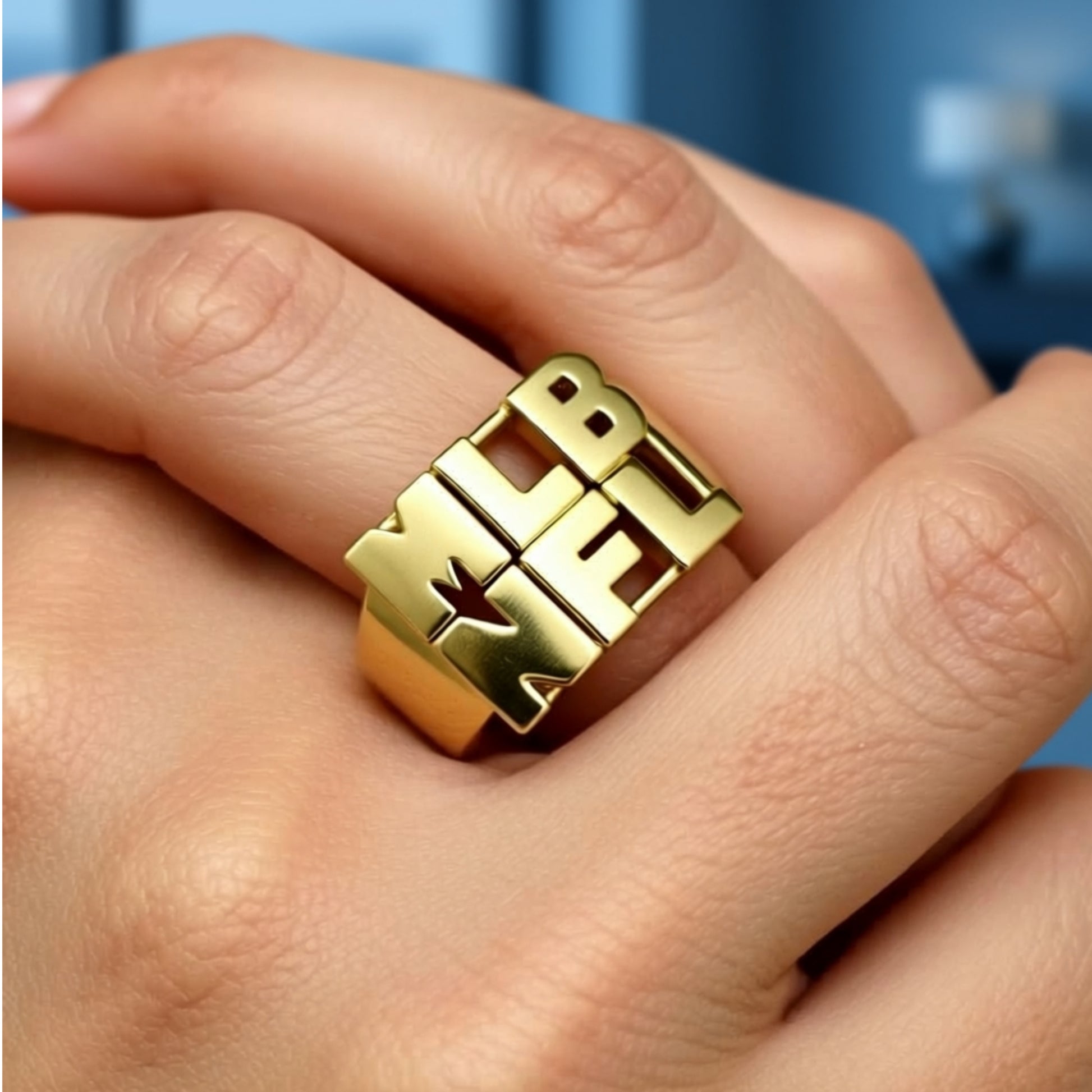 two monogram ring on a hand