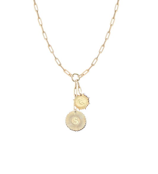Initial and Crescent Moon Medallion Necklace