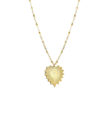 Heart Medallion Initial Necklace on Bead Chain