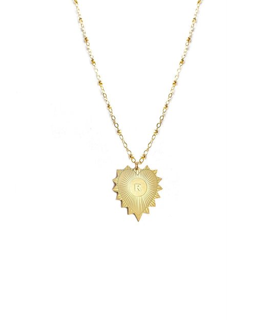 Heart Medallion Initial Necklace on Bead Chain