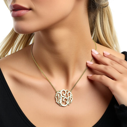 Personalized Vine Monogram Necklace on a person
