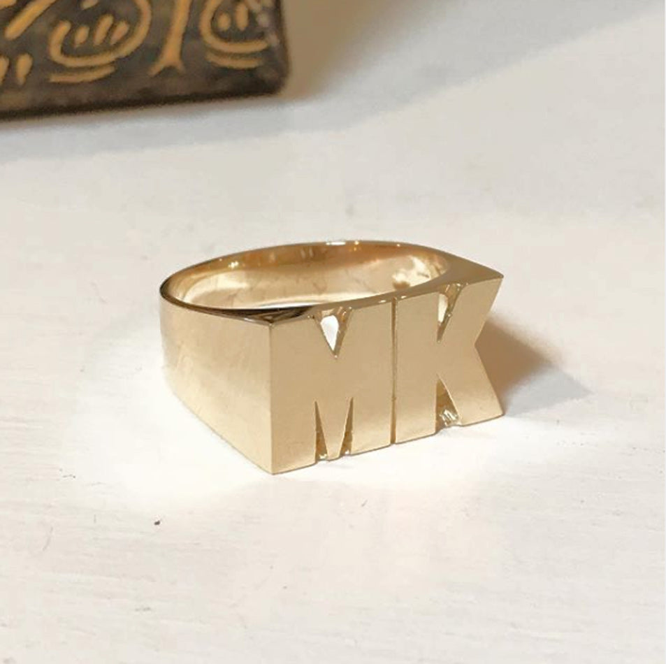 Personalized 14K Gold Two Initial Monogram Ring- 10mm 2