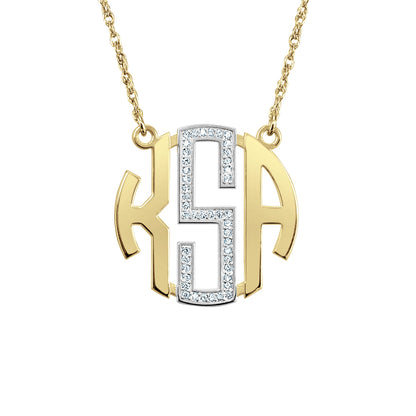 14K Gold Diamond Block Monogram Necklace 3