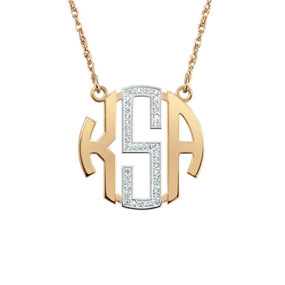 14K Gold Diamond Block Monogram Necklace 2