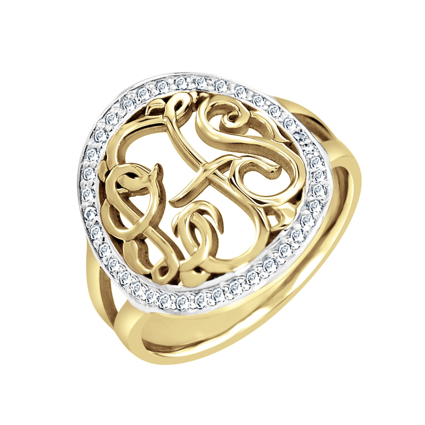 14K Gold Diamond Monogram Halo Ring 2
