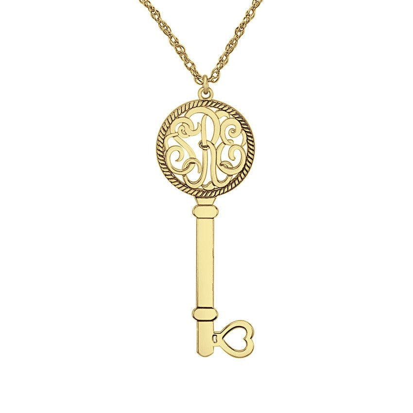 14K Gold Circle Initial Key Necklace