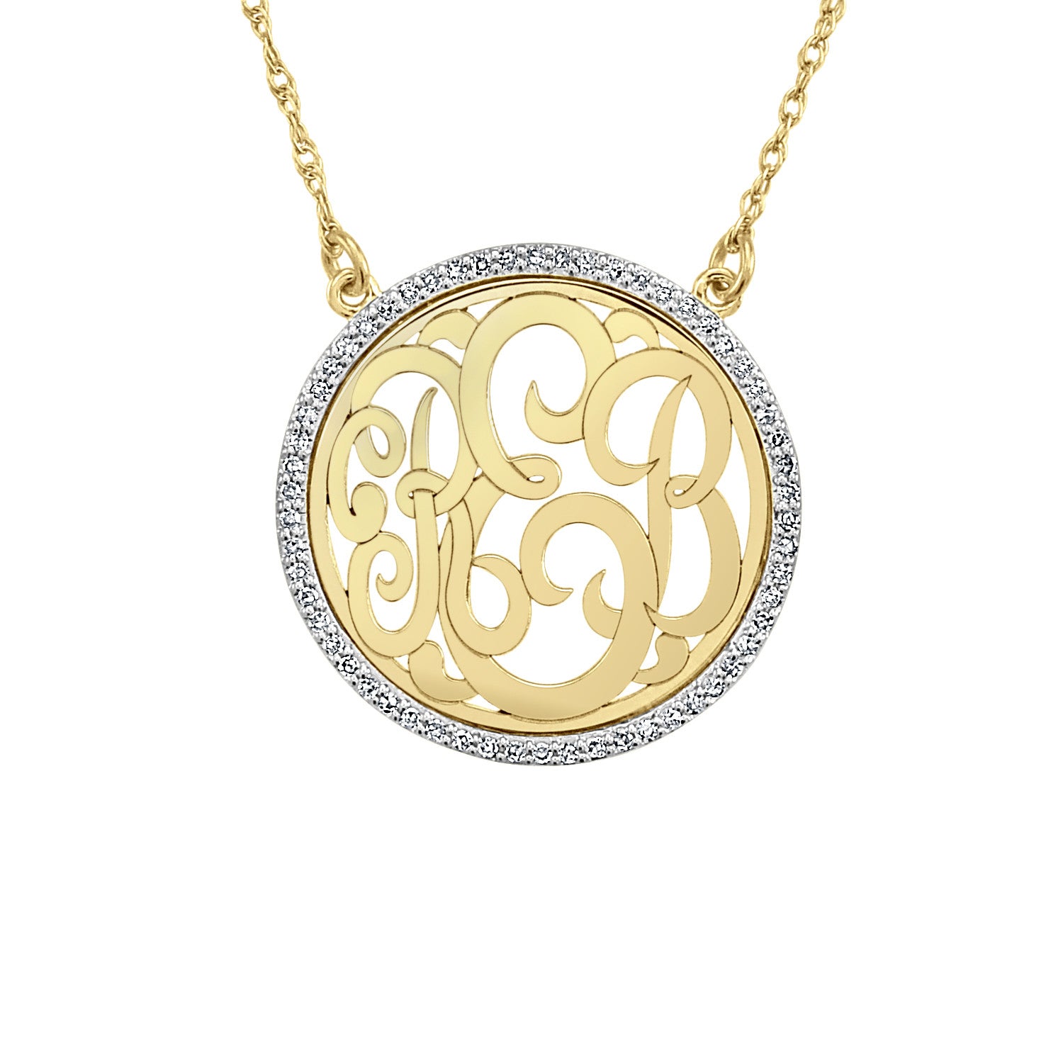 14K Solid Gold Round Diamond Rimmed Necklace