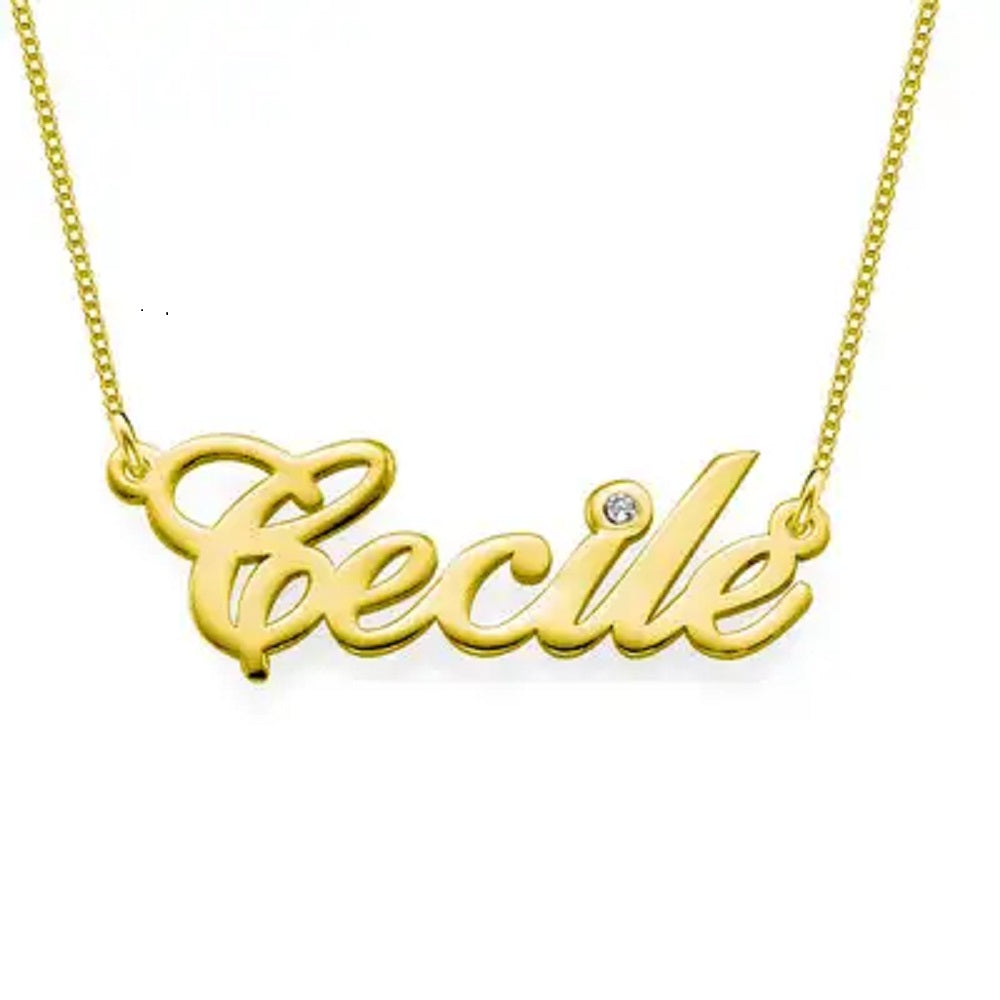 name necklace with CZ accent