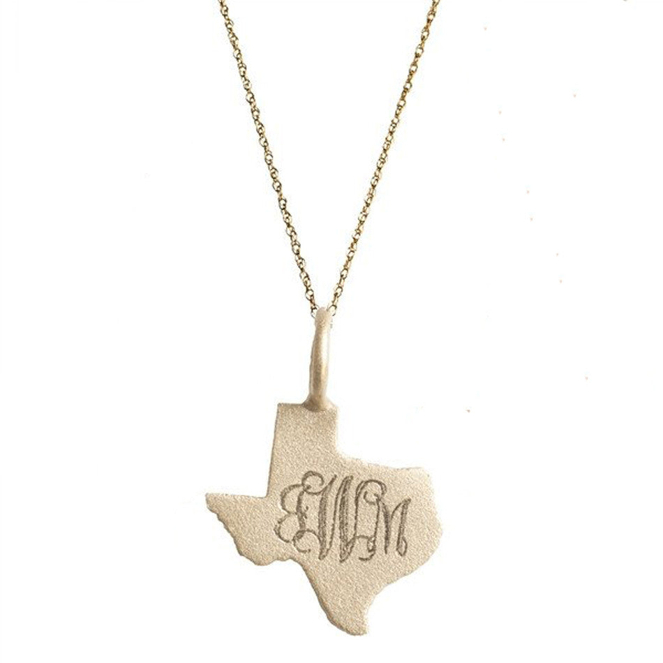 14K Solid Gold Engraved Texas Necklace