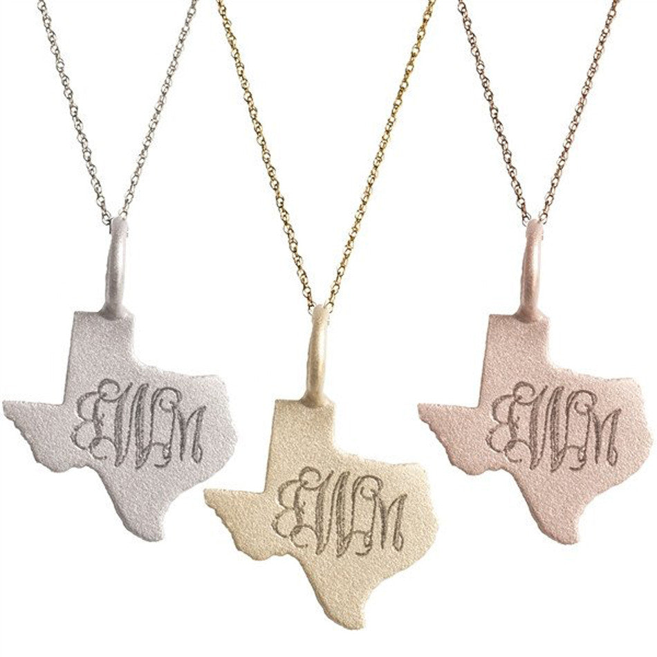 14K Solid Gold Engraved Texas Necklace 2