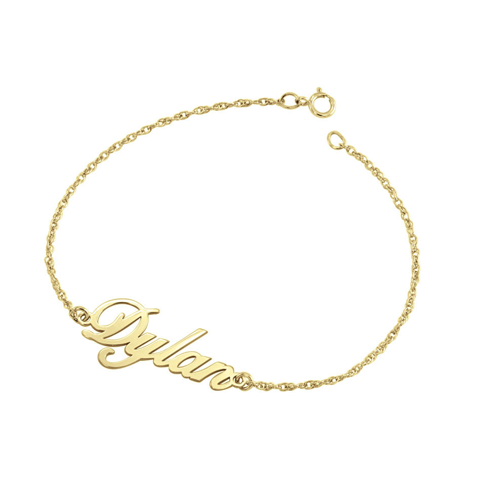14K Gold Mini Nameplate Bracelet ~ Script Font – Nana Bijou