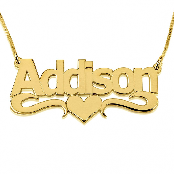 14K Solid Gold Name Necklace with Heart