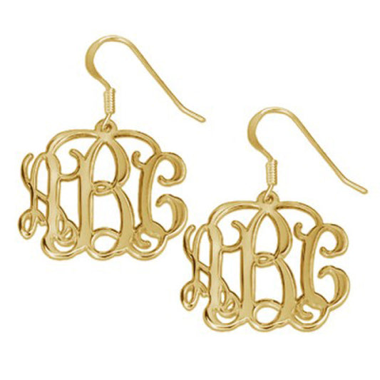 Gold Vine Script Monogram Earrings