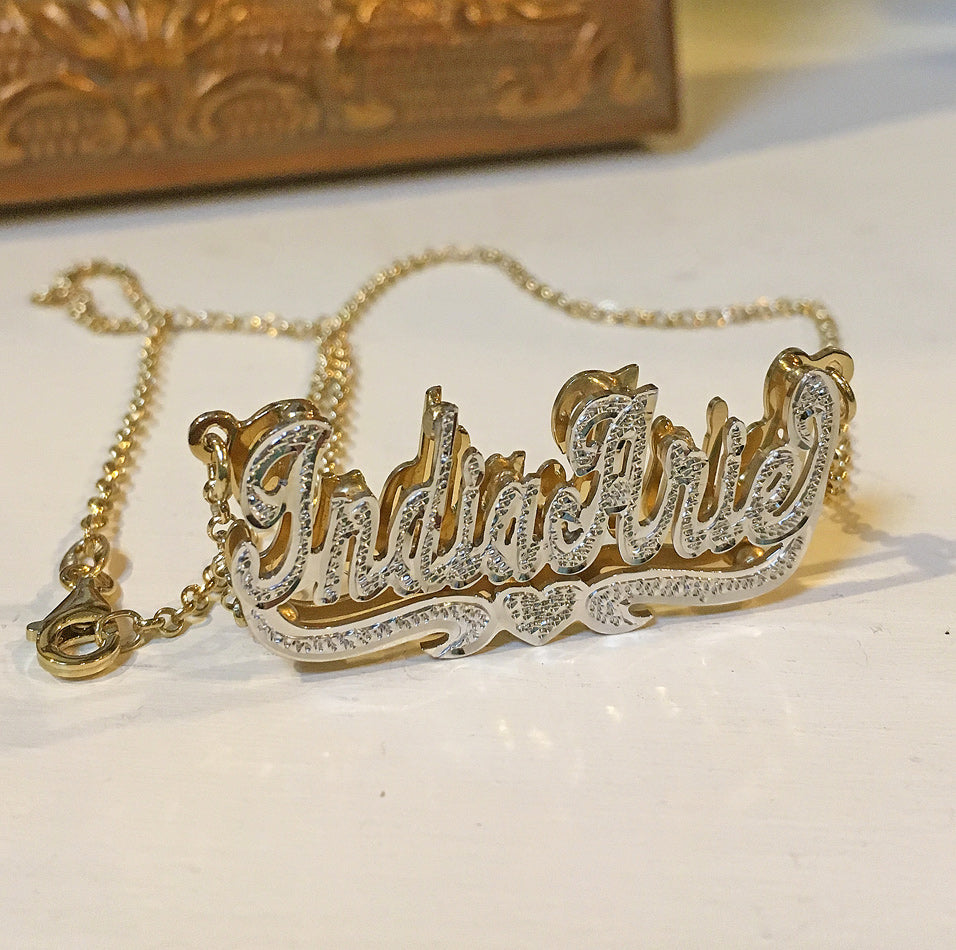 Double Plated Beaded Nameplate Necklace 10