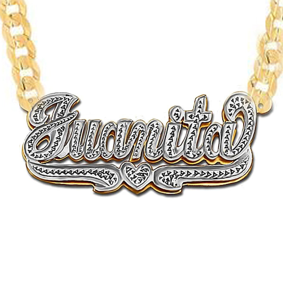 Double Plated Nameplate Necklace on Thick Cuban Chain