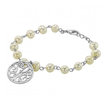 Personalized Sterling Silver Monogram Pearl Bracelet