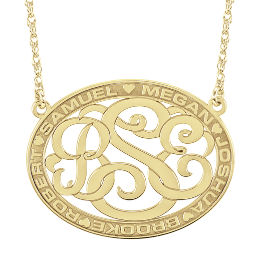 Classic Border Oval Monogram Mothers Necklace