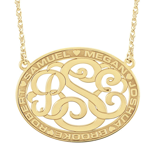 Classic Border Oval Cutout Monogram Mothers Necklace