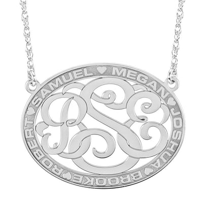 Classic Border Oval Cutout Monogram Mothers Necklace Alternate 1